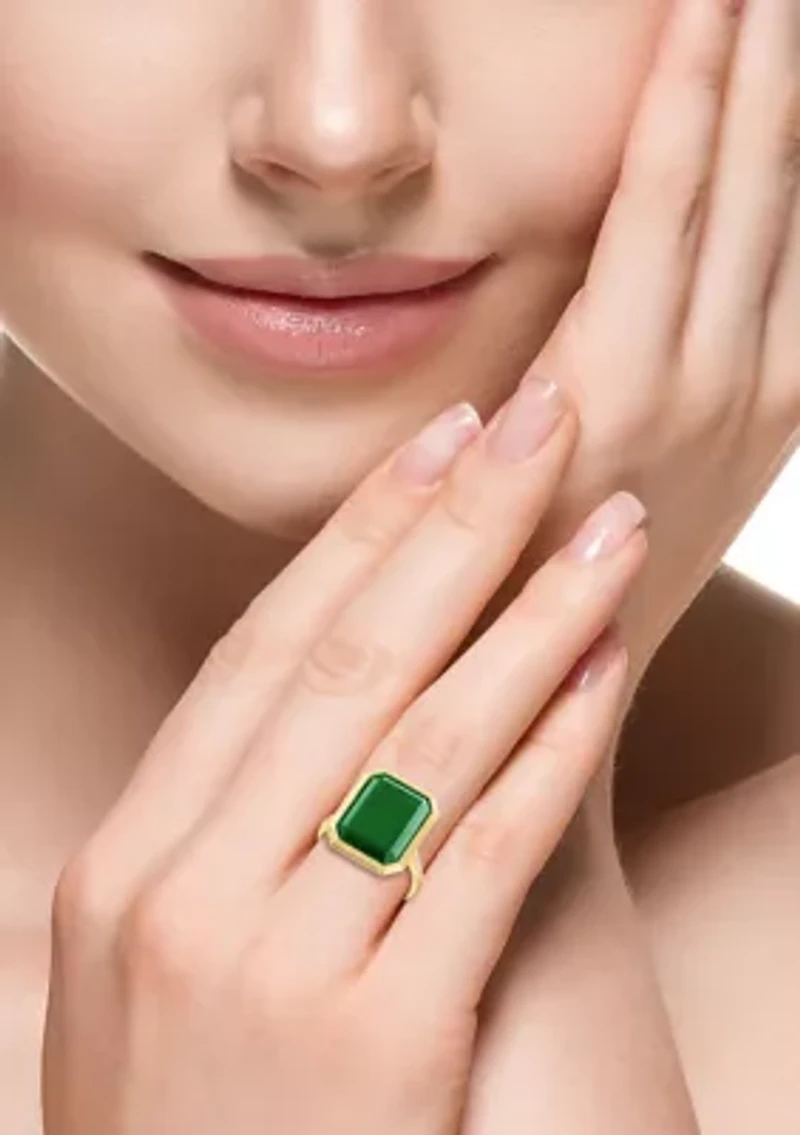 Diamond and Green Onyx Ring in 14K Yellow Gold