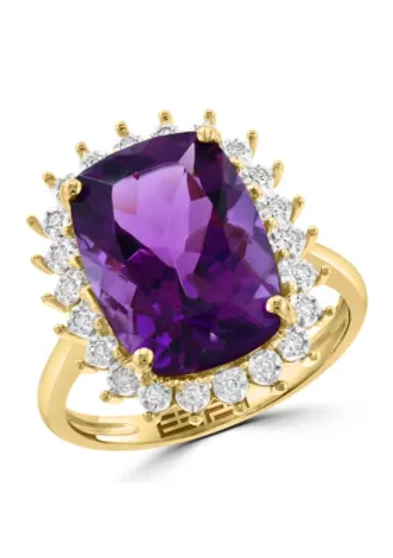 Diamond and Amethyst Ring 14K Yellow Gold