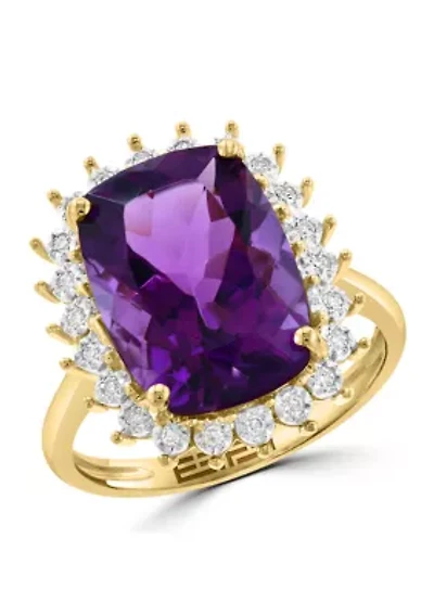 Diamond and Amethyst Ring 14K Yellow Gold