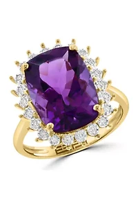 Diamond and Amethyst Ring 14K Yellow Gold