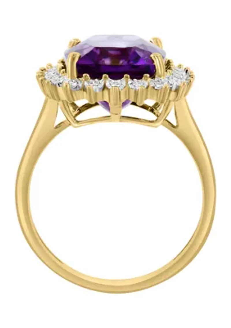 Diamond and Amethyst Ring 14K Yellow Gold