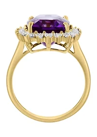 Diamond and Amethyst Ring 14K Yellow Gold