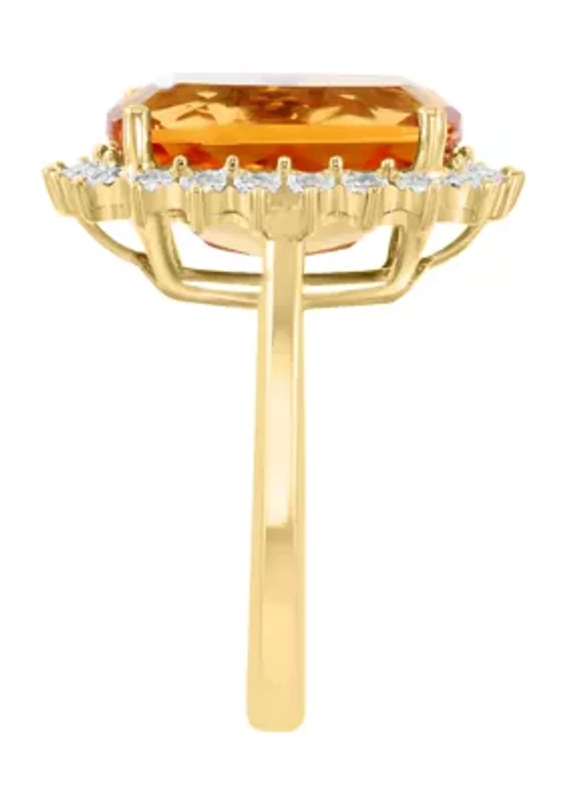 14K Yellow Gold Diamond, Citrine Ring