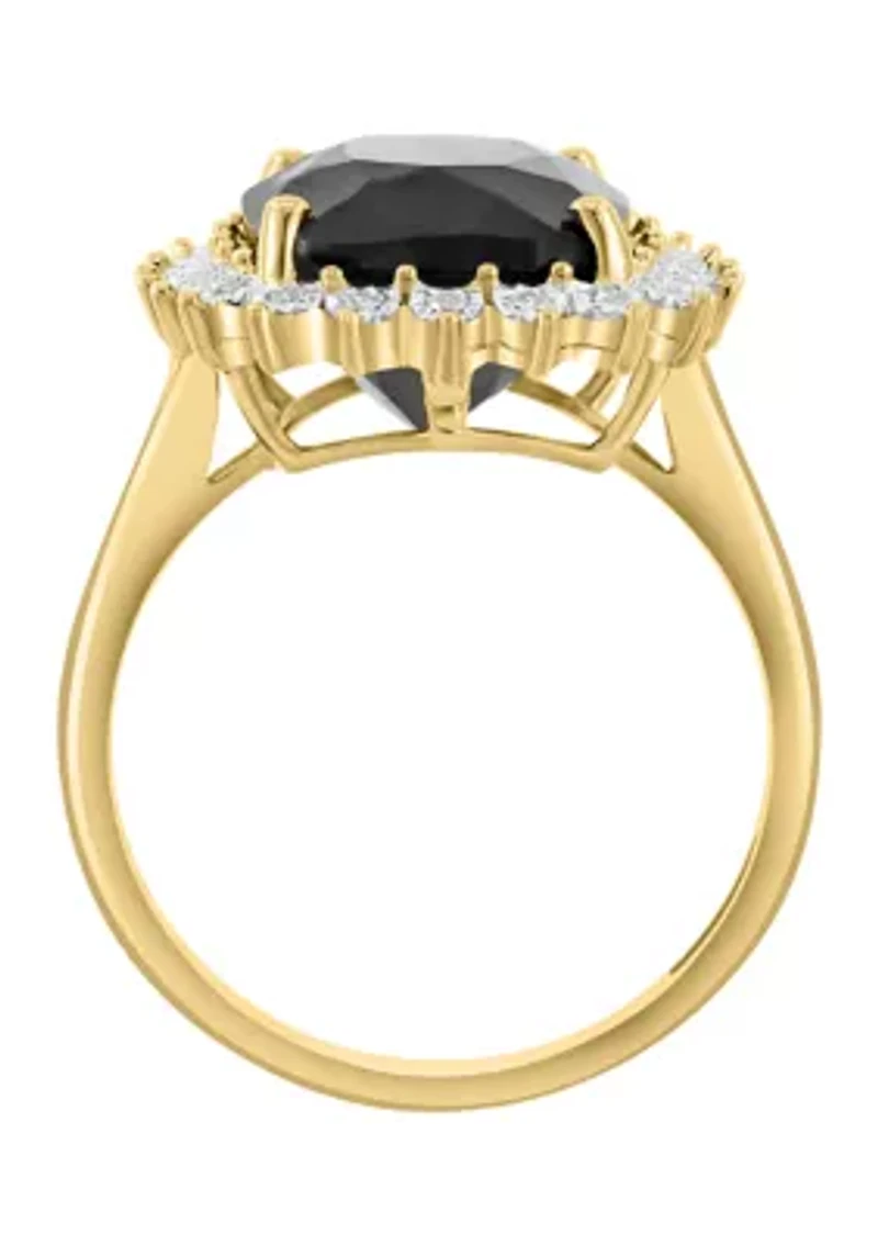 14K Yellow Gold Diamond, Onyx Ring
