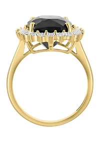 14K Yellow Gold Diamond, Onyx Ring