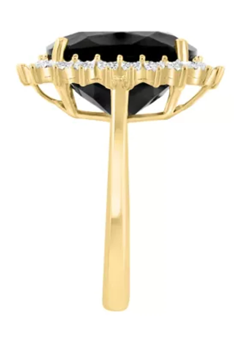 14K Yellow Gold Diamond, Onyx Ring