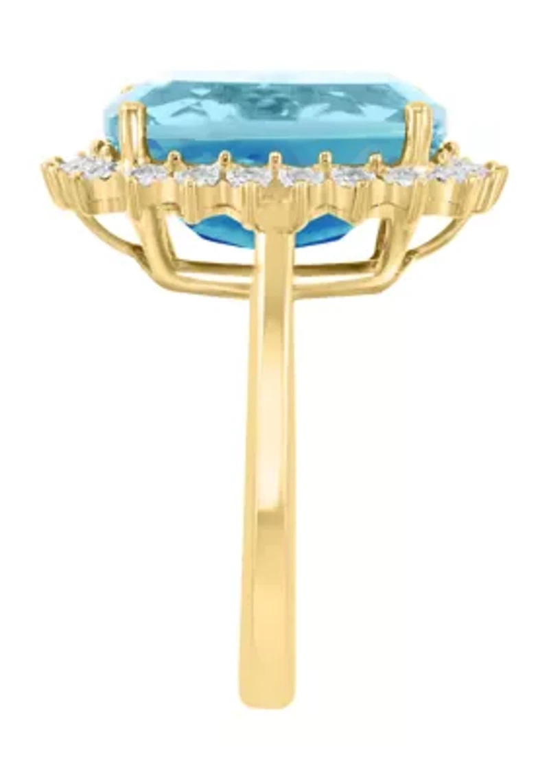 14K Yellow Gold Diamond, Sky Blue Topaz Ring