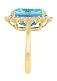 14K Yellow Gold Diamond, Sky Blue Topaz Ring