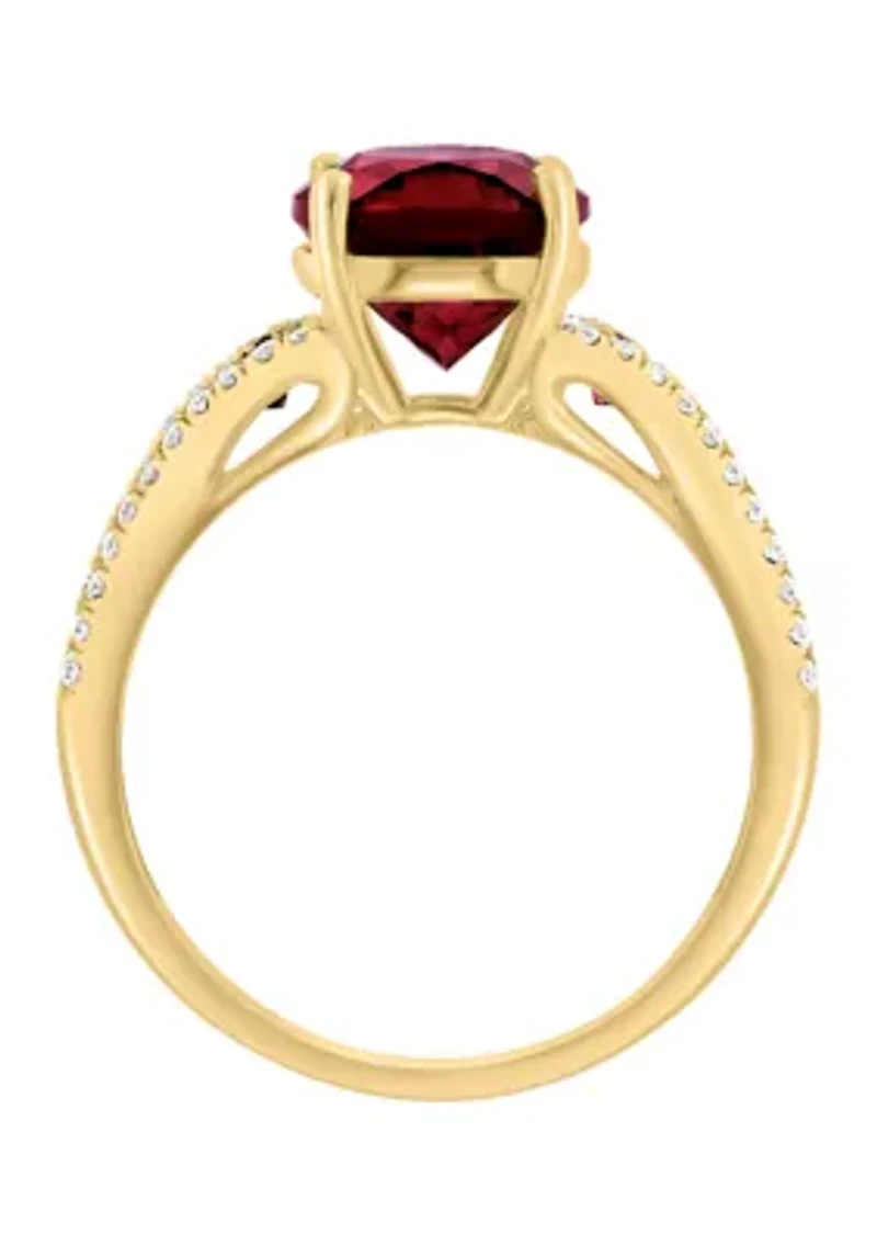 Diamond and Garnet Ring in 14K Yellow Gold