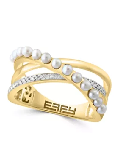 Diamond and Freshwater Pearl Ring in 14K Yellow Gold
