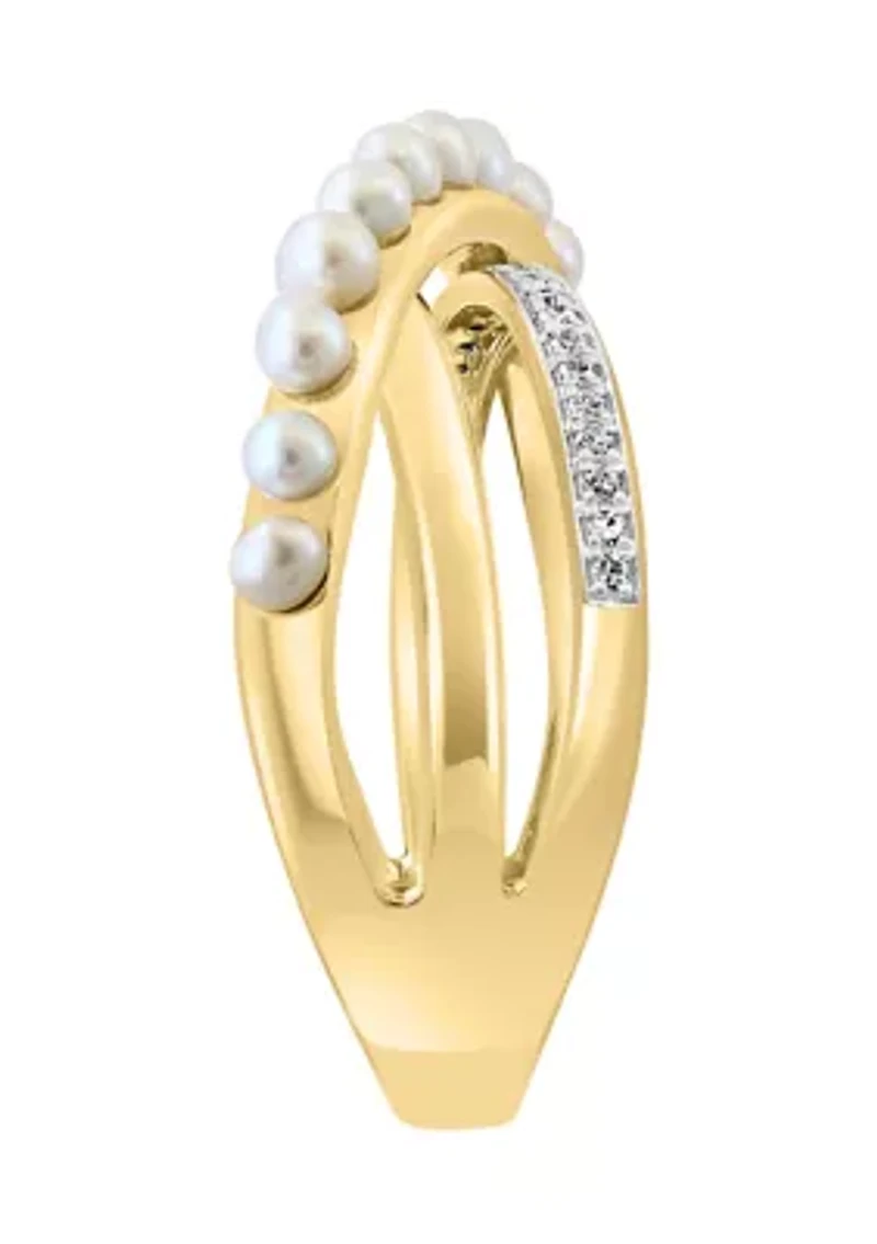 Diamond and Freshwater Pearl Ring in 14K Yellow Gold