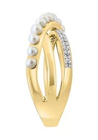 Diamond and Freshwater Pearl Ring in 14K Yellow Gold