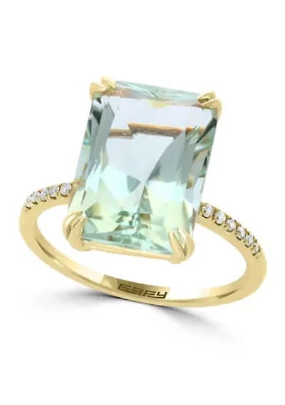 Diamond and Green Amethyst Ring 14K Yellow Gold