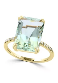 Diamond and Green Amethyst Ring 14K Yellow Gold