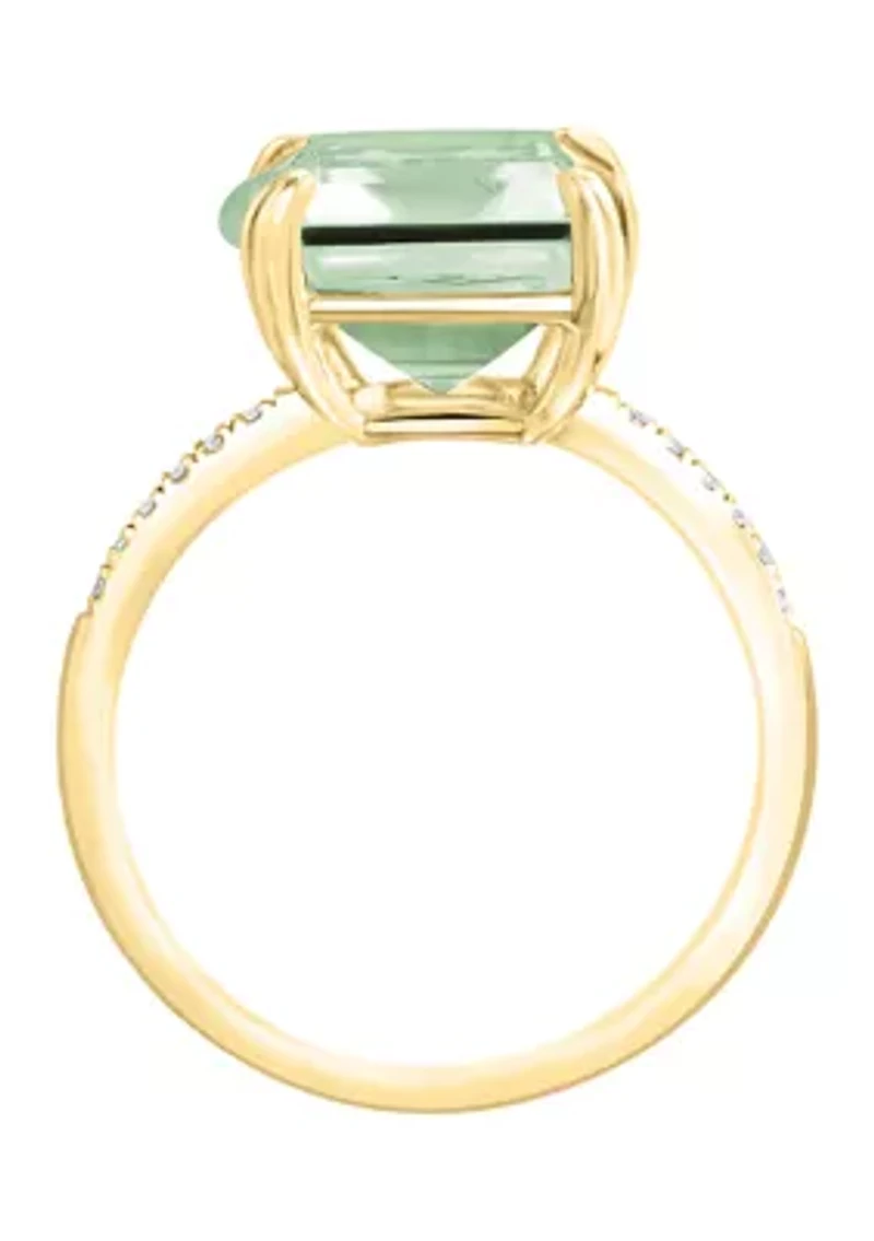 Diamond and Green Amethyst Ring 14K Yellow Gold