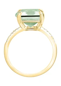 Diamond and Green Amethyst Ring 14K Yellow Gold