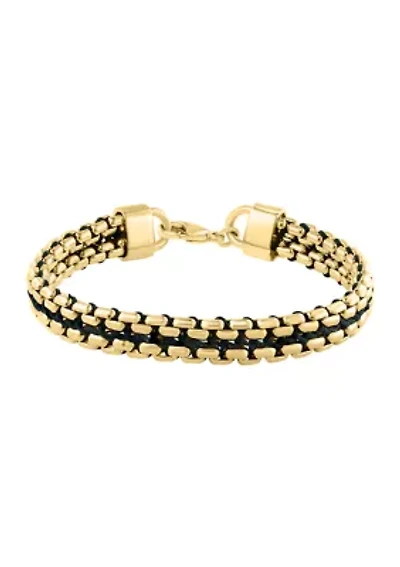 	  Sterling Sterling/Gold-Plated Black Cord 8.5" Men's Bracelet 