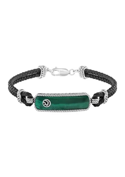 Sterling Silver and Leather Malachite Bracelet