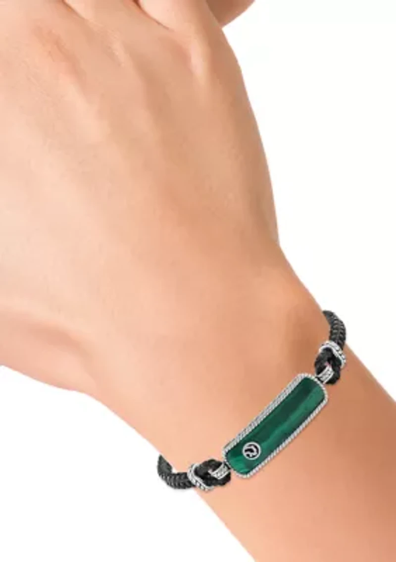 Sterling Silver and Leather Malachite Bracelet