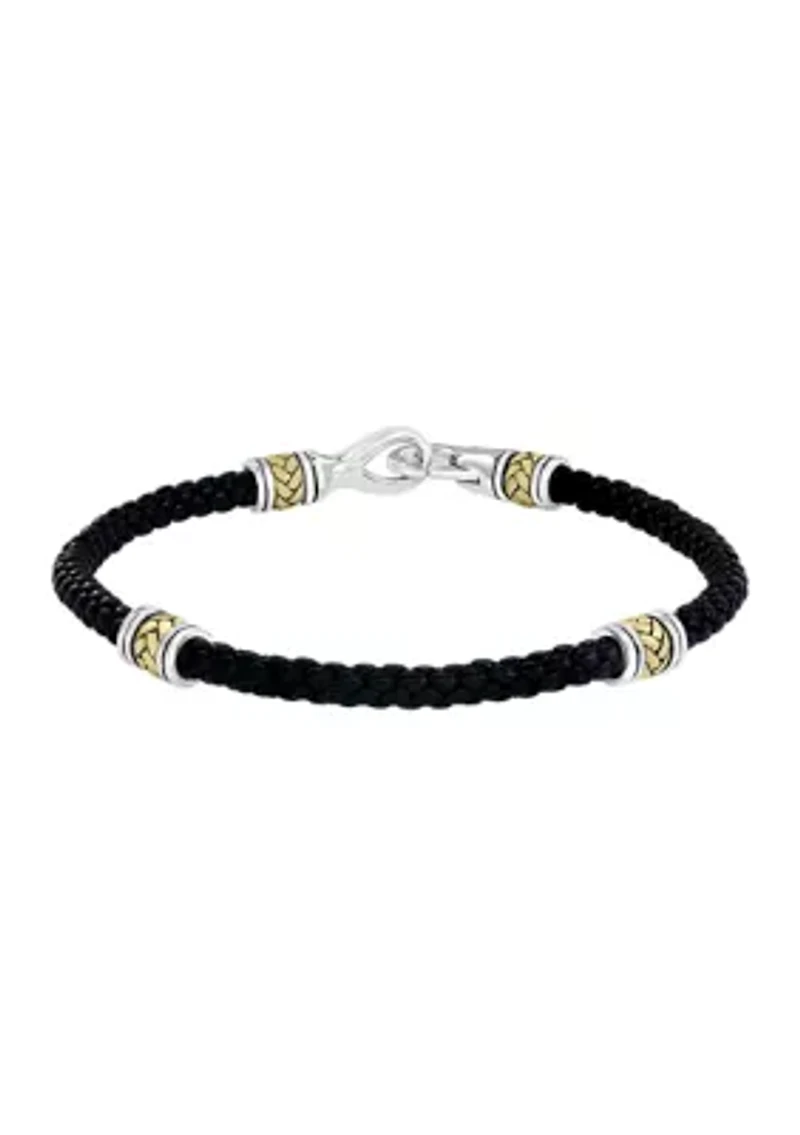 Men's Sterling Silver and Leather 8.5 Inch Bracelet 