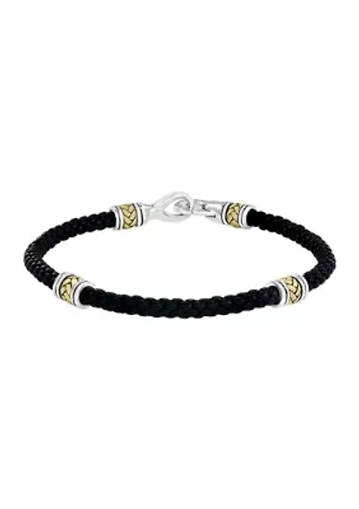 Men's Sterling Silver and Leather 8.5 Inch Bracelet 