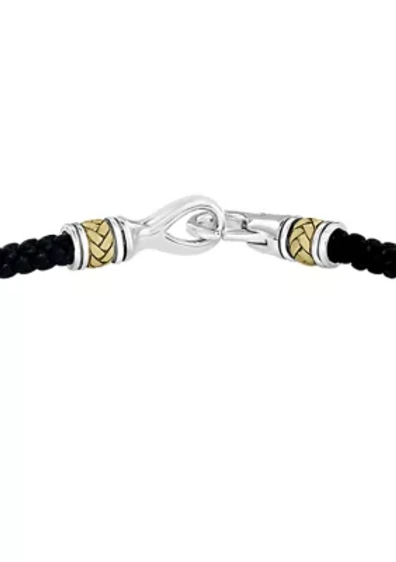 Men's Sterling Silver and Leather 8.5 Inch Bracelet