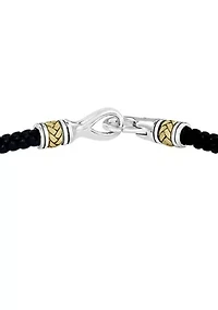 Men's Sterling Silver and Leather 8.5 Inch Bracelet 