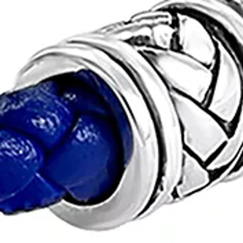 Men's Sterling Silver and Blue Leather Bracelet