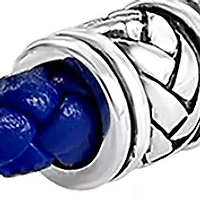 Men's Sterling Silver and Blue Leather Bracelet 