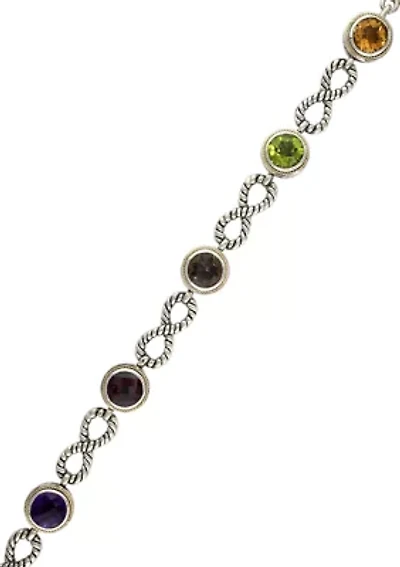 Amethyst, Blue Topaz, Citrine, Smoky Quartz, Garnet, Peridot Bracelet in Sterling Silver and 18K Yellow Gold