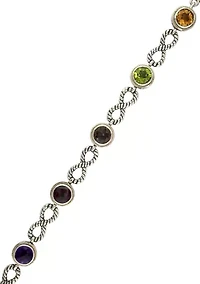 Amethyst, Blue Topaz, Citrine, Smoky Quartz, Garnet, Peridot Bracelet in Sterling Silver and 18K Yellow Gold