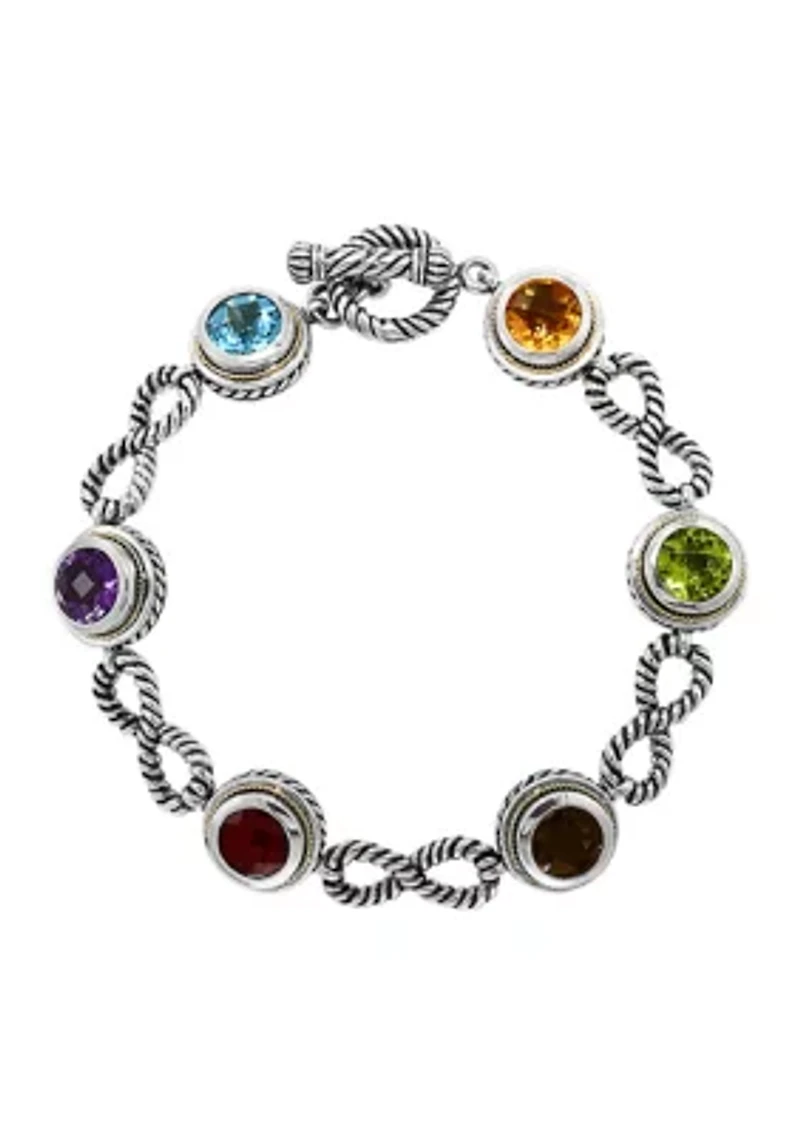 Amethyst, Blue Topaz, Citrine, Smoky Quartz, Garnet, Peridot Bracelet in Sterling Silver and 18K Yellow Gold