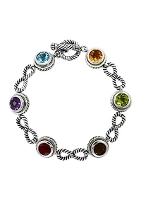 Amethyst, Blue Topaz, Citrine, Smoky Quartz, Garnet, Peridot Bracelet in Sterling Silver and 18K Yellow Gold