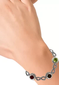 Amethyst, Blue Topaz, Citrine, Smoky Quartz, Garnet, Peridot Bracelet in Sterling Silver and 18K Yellow Gold