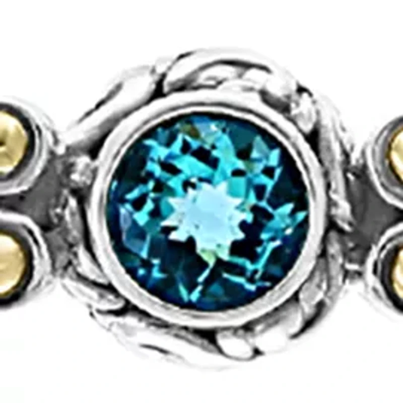 Amethyst, Blue Topaz, Citrine Adjustable Bracelet in Sterling Silver and 18k Yellow Gold