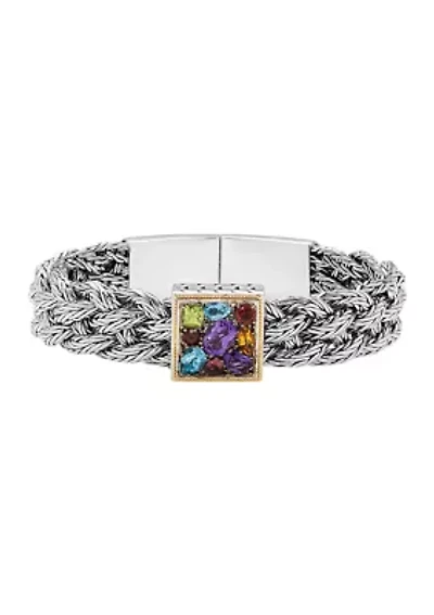 Amethyst, Blue Topaz, Citrine, Garnet, Pink Tourmaline, and Peridot Bracelet in 18K Sterling Silver