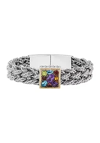 Amethyst, Blue Topaz, Citrine, Garnet, Pink Tourmaline, and Peridot Bracelet in 18K Sterling Silver