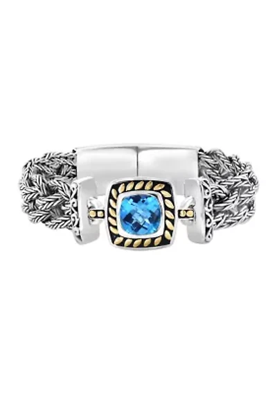 18K Yellow Gold and Sterling Silver Blue Topaz Braided Bracelet