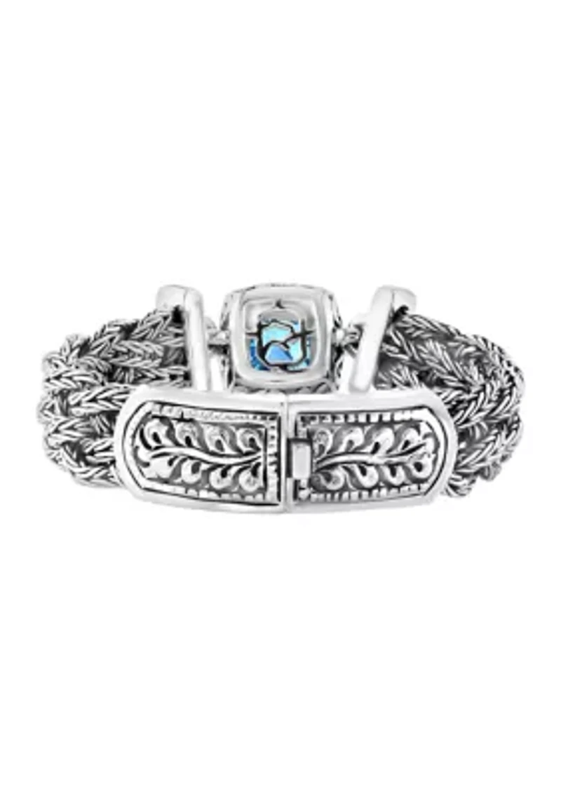 18K Yellow Gold and Sterling Silver Blue Topaz Braided Bracelet