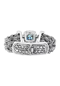 18K Yellow Gold and Sterling Silver Blue Topaz Braided Bracelet