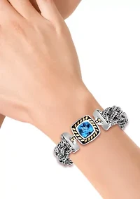 18K Yellow Gold and Sterling Silver Blue Topaz Braided Bracelet