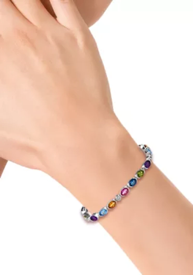 Multi Gemstone Tennis Bracelet in Sterling Silver