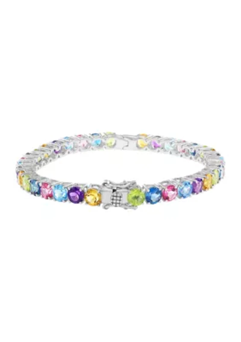 Sterling Silver Amethyst, Blue Topaz, London Blue Topaz, Pink Topaz, Citrine, Peridot Bracelet