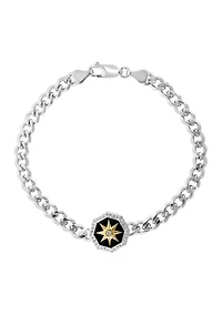 Men's White Sapphire and Onyx Compass Bracelet in Sterling Silver