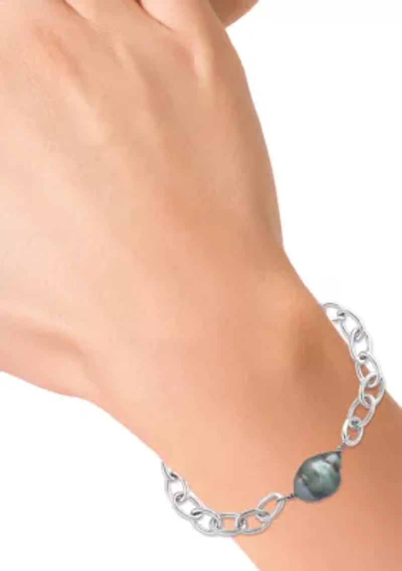 Black Tahitian Pearl Bracelet in Sterling Silver