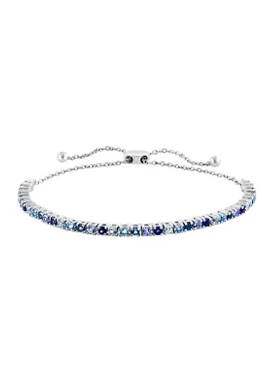 Multi Gemstone Bolo Bracelet in Sterling Silver