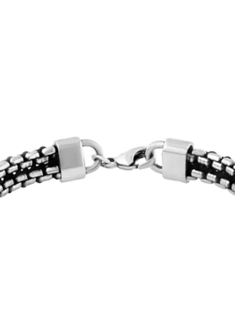  Sterling Silver and Black Cord 8.5" Men's Bracelet 
