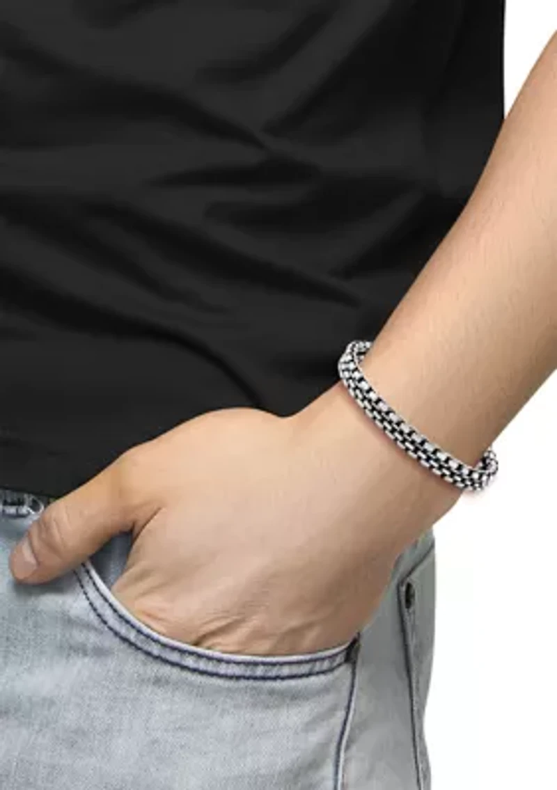  Sterling Silver and Black Cord 8.5" Men's Bracelet 