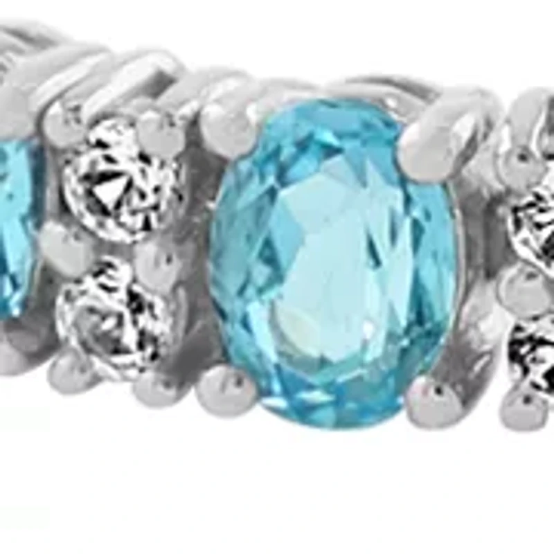 Blue Topaz and White Sapphire Bolo Bracelet in Sterling Silver