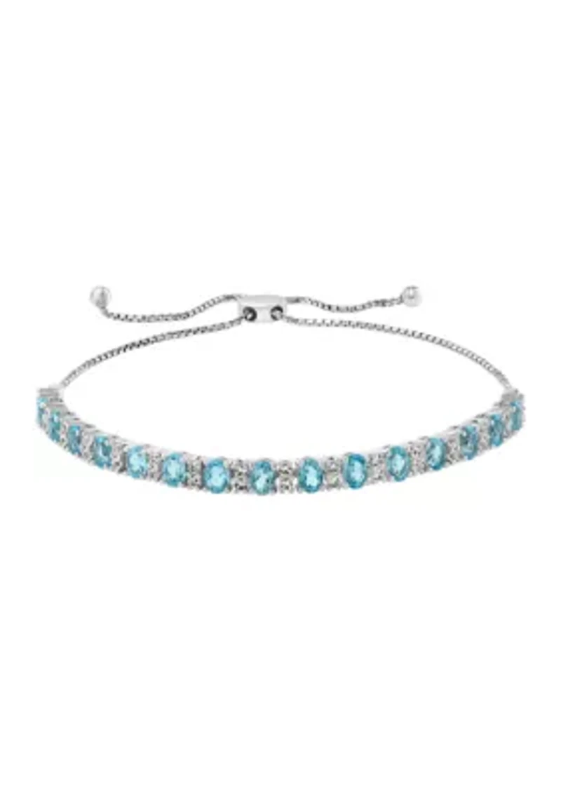 Blue Topaz and White Sapphire Bolo Bracelet in Sterling Silver